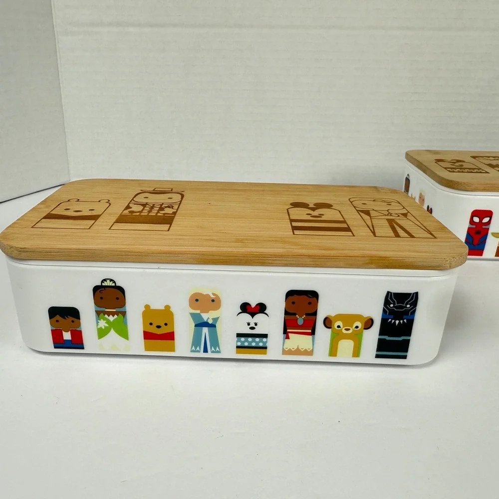 Disney 2 tier Bento Box Bamboo Lid Multi Character lunch storage container 100th